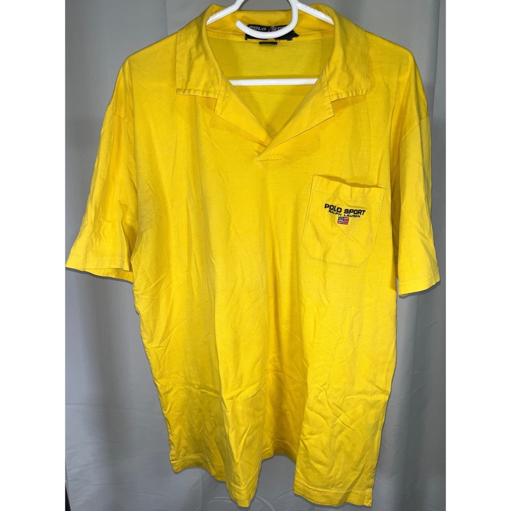 Polo Sport Ralph Lauren Yellow Pocket Polo Shirt Vintage 90s Streetwear Large